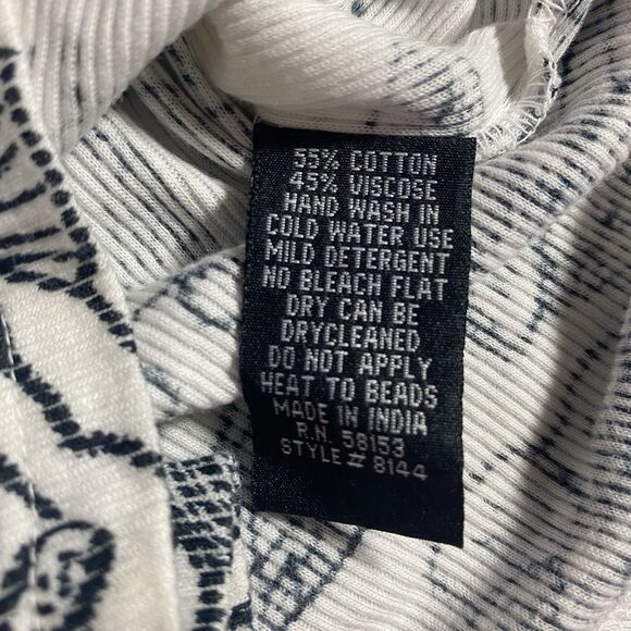 JASMINE KC Tank Top Floral Beaded Sequin Ribbed Stretchy Womens S White Black - Picture 9 of 9